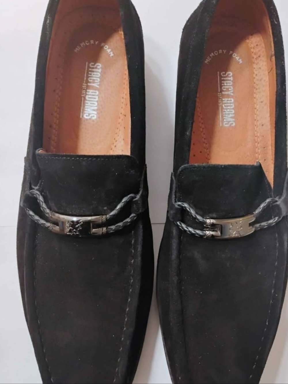 Stacy Adams Black Suede Slip-On Loafers with Braided Bit